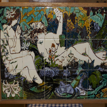 15 TILE PANEL DEPICTING BACCHANALIAN REVELRIES